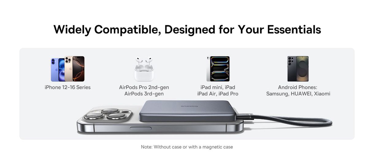 LiPo PowerBank 10000mAh 27W wireless QI2 charger, with magnet Magsafe Titanium Ultra-slim PicoGo AM41BASEUS E0027203 6932172691684