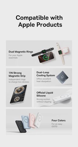 LiPo Išorinis akumuliatorius (PowerBank) 10000mAh 27W su bevieliu QI +  iWatch, magnetiniu laikikliu Magsafe juodas EnerFill FR11 BASEUS P1008210G123-00 6932172692667