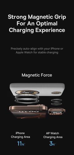 LiPo PowerBank 10000mAh 27W bezvadu QI + iWatch, ar magnētu Magsafe melns EnerFill FR11 BASEUS P1008210G123-00 6932172692667