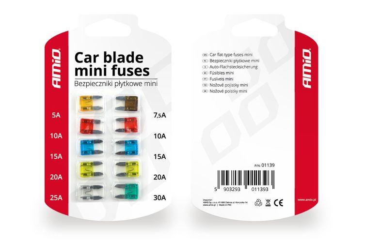 Automobilinių mini saugiklių komplektas 5-30A, AMiO AMIO-01139 5903293011393