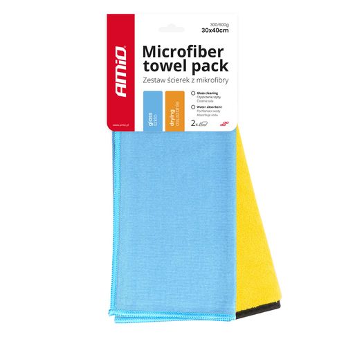 2in1 Microfiber towel - drying and glass 30x40cm 300/600g AMIO-03749, AMiO 5903293037492