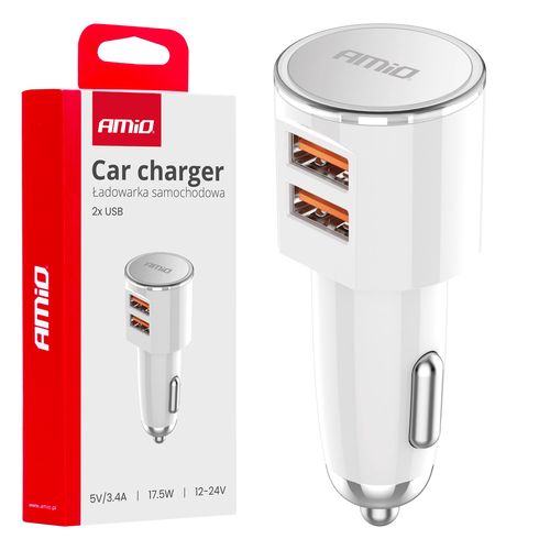 Car charger 2x USB-A 3.4A 12/24V AMiO-03888, AMiO 5903293038888