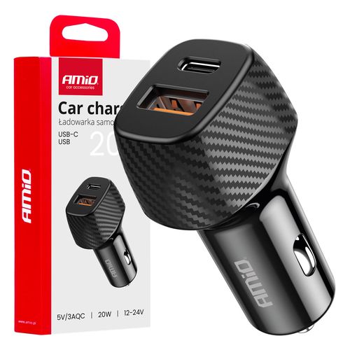 Car charger QC+PD 20W USB-A + USB-C AMIO-04282, AMiO 5903293042823