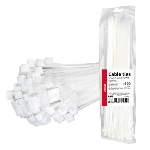 Clamping bands white 3.6×300mm 100 pcs. AMIO-04309, AMiO 5903293043097