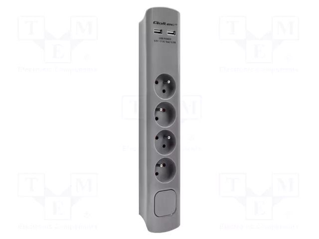 Plug socket strip: protective; Sockets: 4; 230VAC; 16A; grey QOLTEC QS-50281