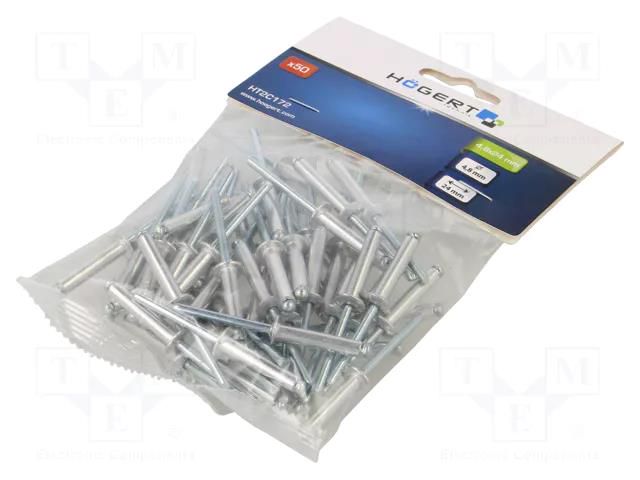 Rivet; aluminium; Rivet diam: 4.8mm; L.rivet: 24mm; 50pcs. HÖGERT TECHNIK HT2C172