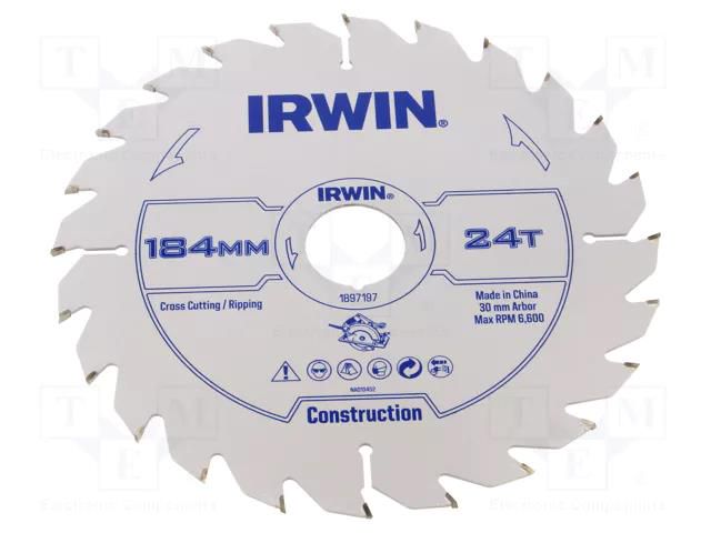 Circular saw; Ø: 184mm; Øhole: 30mm; Teeth: 24; wood IRWIN IRW-1897197