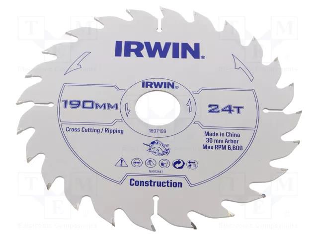 Circular saw; Ø: 190mm; Øhole: 30mm; Teeth: 24; wood IRWIN IRW-1897199