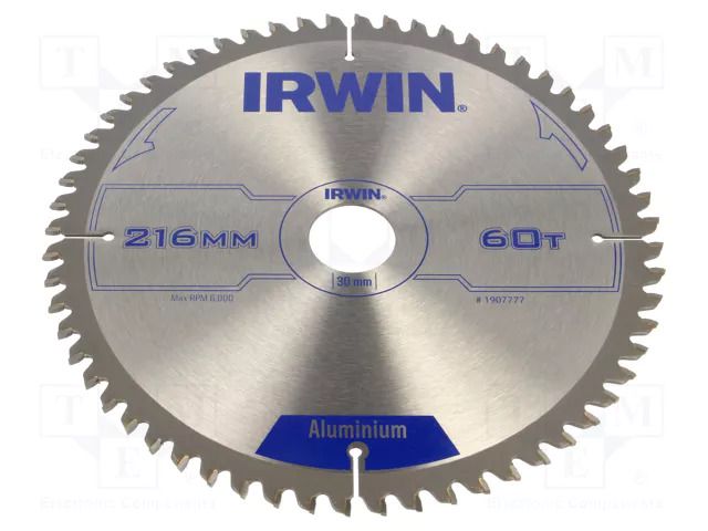 Circular saw; Ø: 216mm; Teeth: 60; aluminium; Holder: assembly hole IRWIN IRW-1907777