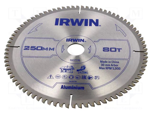 Circular saw; Ø: 250mm; Teeth: 80; aluminium; Holder: assembly hole IRWIN IRW-1907778