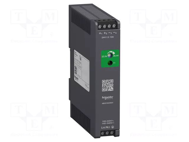 Power supply: switching; for DIN rail; 75W; 24VDC; 3.1A; 85÷264VAC SCHNEIDER ELECTRIC ABLS1A24031