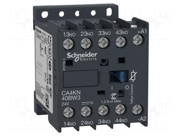 Contactor: 4-pole; NO x4; 24VDC; 10A; TeSys D; screw terminals SCHNEIDER ELECTRIC CA4KN40BW3