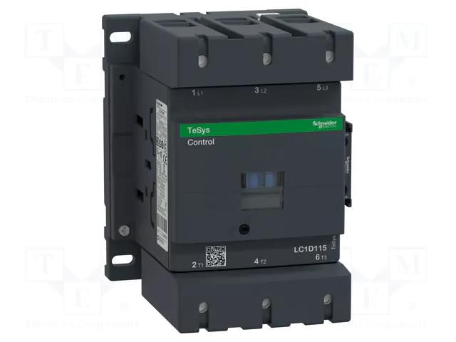 Contactor: 3-pole; NO x3; Auxiliary contacts: NO + NC; 110VAC SCHNEIDER ELECTRIC LC1D115F7