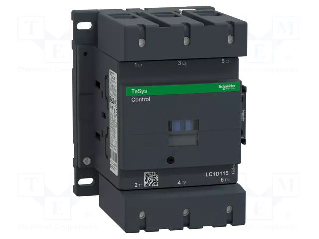 Contactor: 3-pole; NO x3; Auxiliary contacts: NO + NC; 230VAC SCHNEIDER ELECTRIC LC1D115P7