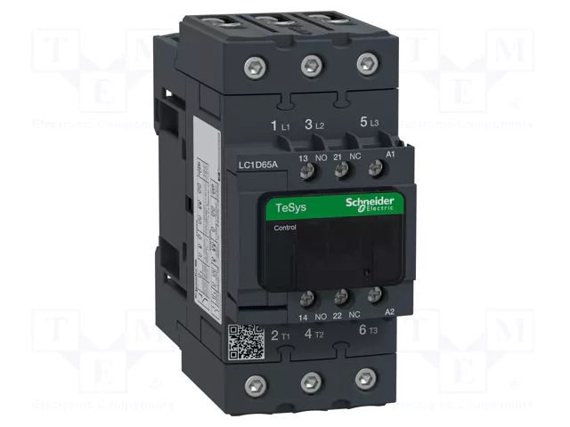 Contactor: 3-pole; NO x3; Auxiliary contacts: NO + NC; 24VAC; 65A SCHNEIDER ELECTRIC LC1D65AB7
