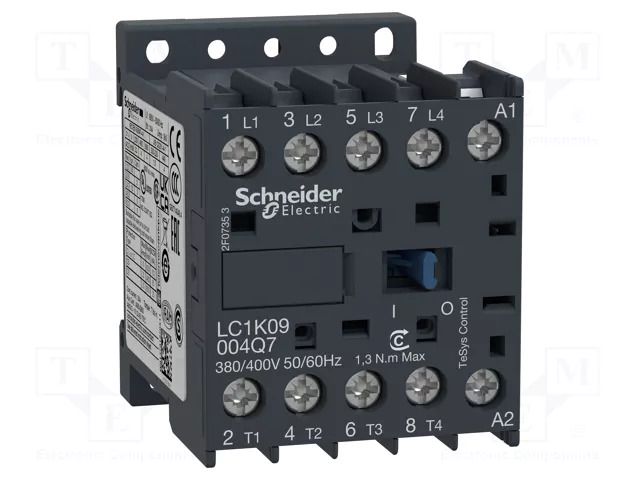 Contactor: 4-pole; NO x4; 220VAC; 9A; TeSys K; screw terminals SCHNEIDER ELECTRIC LC1K09004M7