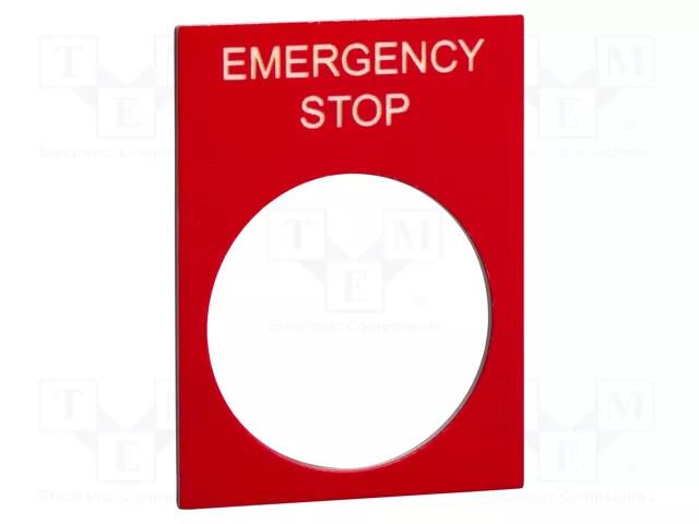 Label; red; Button marking: EMERGENCY STOP; control cassette SCHNEIDER ELECTRIC ZB2BY2330