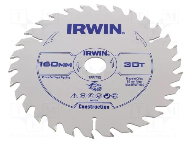 Circular saw; Ø: 160mm; Øhole: 20mm; Teeth: 30; wood IRWIN IRW-1897192