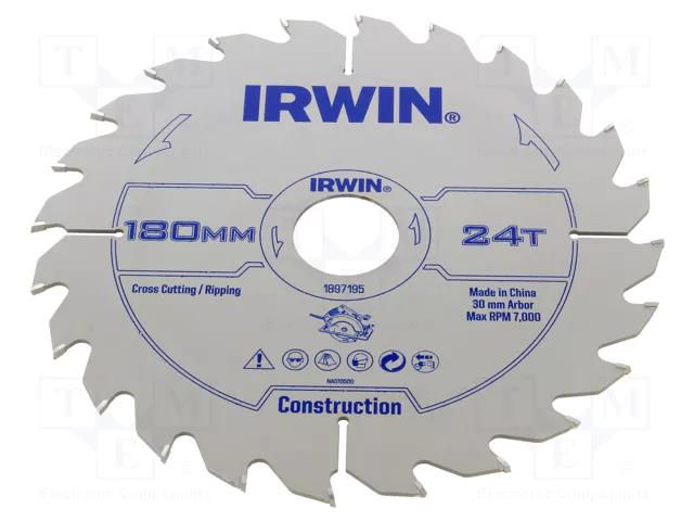 Circular saw; Ø: 180mm; Øhole: 30mm; Teeth: 24; wood IRWIN IRW-1897195
