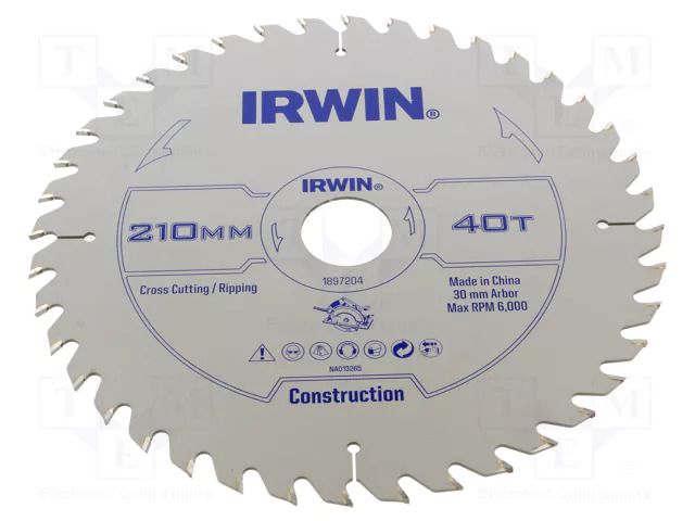 Circular saw; Ø: 210mm; Teeth: 40; wood; Holder: assembly hole; 30mm IRWIN IRW-1897204