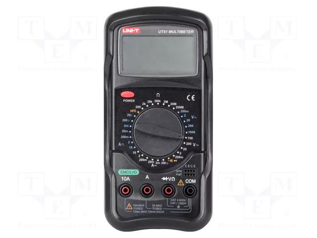 Digital multimeter; LCD; VDC: 200mV,2V,20V,200V,1kV; 190x88x34mm UNI-T UT51