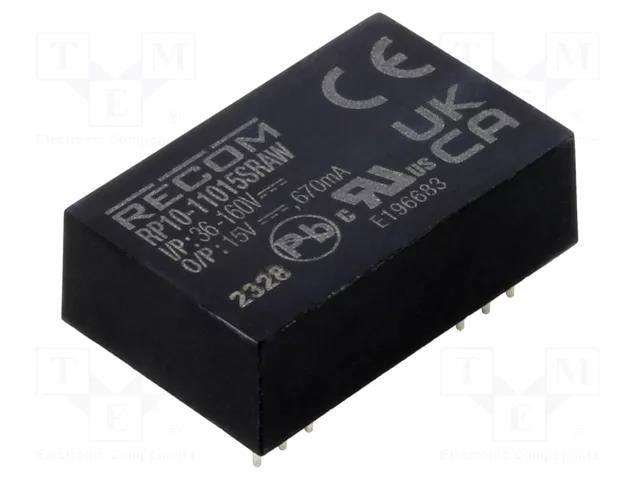 Converter: DC/DC; 10W; Uin: 36÷160VDC; Uout: 15VDC; Iout: 670mA RECOM RP10-11015SRAW