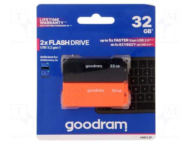 Pendrive; USB 3.2; 32GB; R: 60MB/s; W: 20MB/s; black,orange; USB A GOODRAM UME3-0320MXR11-2P