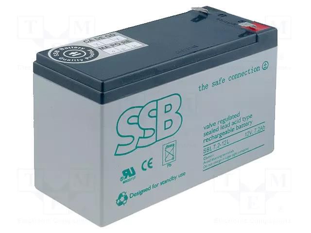 Re-battery: acid-lead; 12V; 7.2Ah; AGM; maintenance-free; 2.5kg SSB ACCU-HP7.2-12SL
