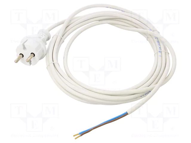 Cable; 2x1mm2; CEE 7/17 (C) plug,wires; PVC; 5m; white; 16A; 250V JONEX WJ-24-2/10/5WH