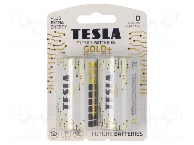 Battery: alkaline; D; 1.5V; non-rechargeable; Ø34.2x61.5mm; 2pcs. TESLA BATTERIES BAT-LR20G/TESLA-B2