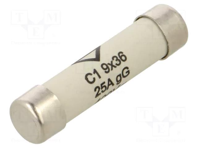 Fuse: fuse; 25A; 400VAC; gG; cylindrical,industrial; 9x36mm HAGER L936C1-25