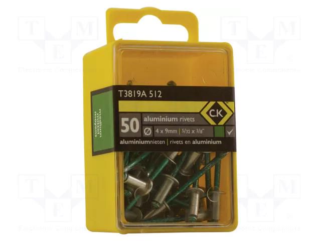 Rivet; aluminium; Rivet diam: 3.8mm; L.rivet: 9mm; 50pcs. C.K CK-T3819A-512