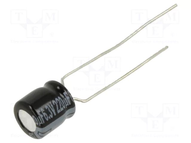 Capacitor: electrolytic; THT; 220uF; 6.3VDC; Ø6.3x7mm; Pitch: 5mm PANASONIC ECEA0JKA221B