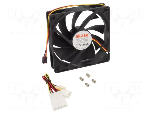 Fan: DC; axial; 12VDC; 120x120x25mm; 38dBA; ball; 800÷2300rpm; black Akasa AK-174BKT-B