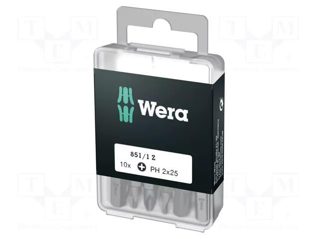 Screwdriver bit; Phillips; PH2; Overall len: 25mm; 10pcs. WERA WERA-05072401001