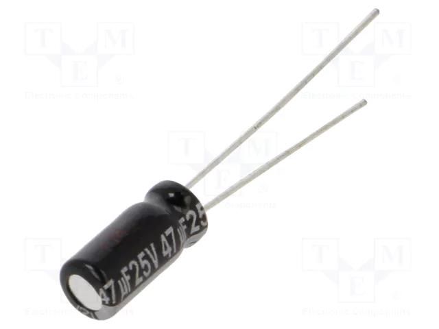 Capacitor: electrolytic; THT; 47uF; 25VDC; Ø5x11mm; Pitch: 2mm; ±20% PANASONIC ECA1EHG470