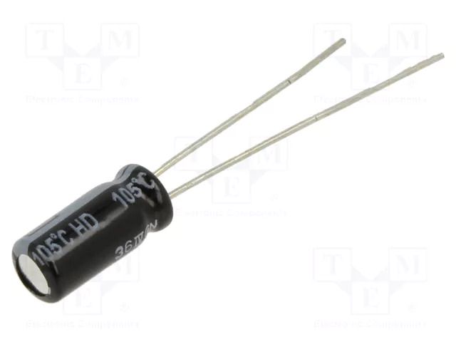 Capacitor: electrolytic; THT; 47uF; 25VDC; Ø5x11mm; Pitch: 2mm; ±20% PANASONIC EEUHD1E470