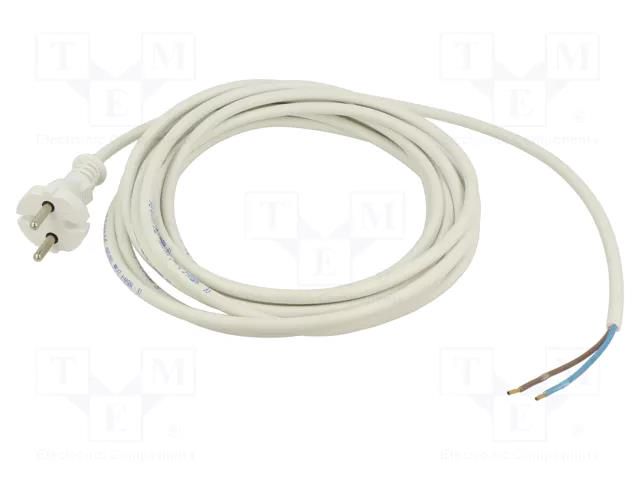Cable; 2x1mm2; CEE 7/17 (C) plug,wires; PVC; 5m; white; 16A; 250V JONEX WJ-20-2/10/5WH