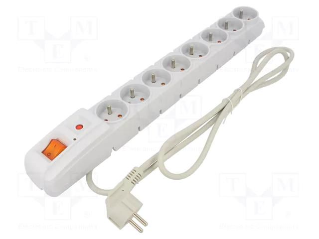 Plug socket strip: protective; Sockets: 8; 230VAC; 10A; grey HSK DATA ACAR-S8-1.5GY