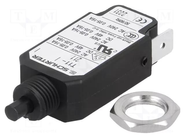 Circuit breaker; Urated: 240VAC; 48VDC; 2.1A; SPST; Poles: 1; screw SCHURTER T11-211-2.1A