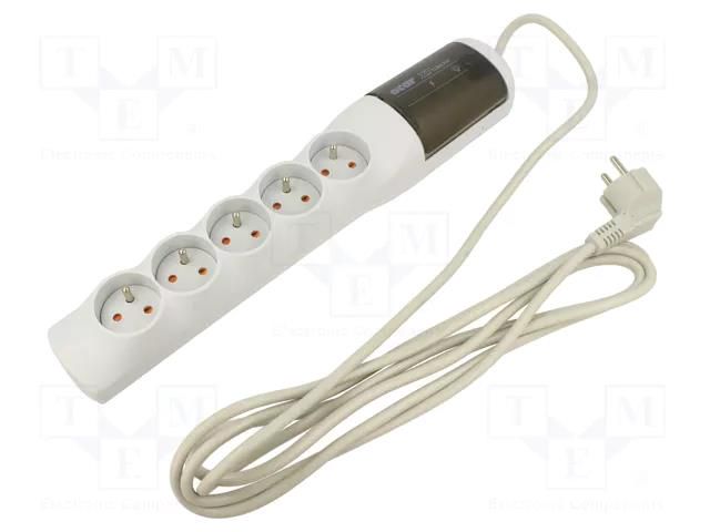 Plug socket strip: protective; Sockets: 5; 250VAC; 10A; grey HSK DATA ACAR-W2337-3