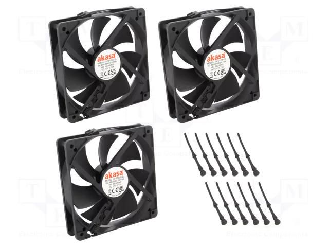 Fan: DC; axial; 12VDC; 120x120x25mm; 32dBA; HDB; 600÷1600rpm; black Akasa AK-FN120-BKT03