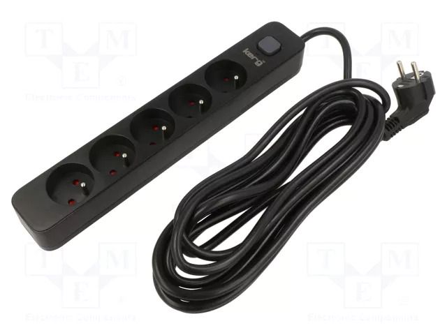 Plug socket strip: protective; Sockets: 5; 230VAC; 16A; black; KERG KERG M02517