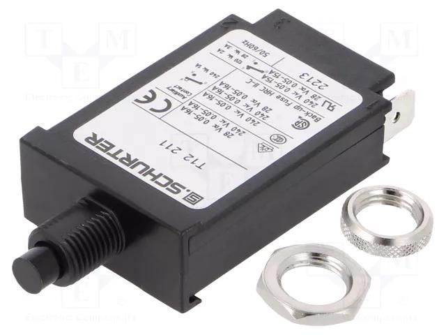 Circuit breaker; 240VAC; 28VDC; 15A; SPST; Poles: 1; screw; T12-211 SCHURTER T12-211-15