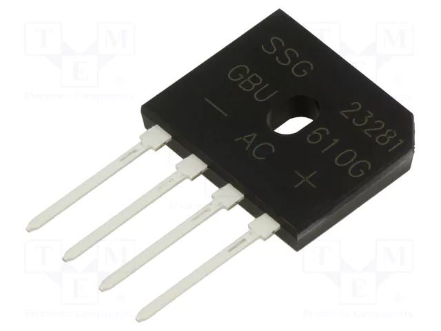 Bridge rectifier: single-phase; Urmax: 1kV; If: 6A; Ifsm: 150A; flat SMC DIODE SOLUTIONS GBU610GTB-SMC
