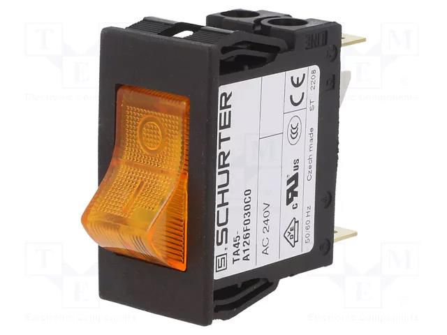 Circuit breaker; 6A; Poles: 1; SNAP-IN; TA45 2P; Leads: connectors SCHURTER TA45-A126F060C0