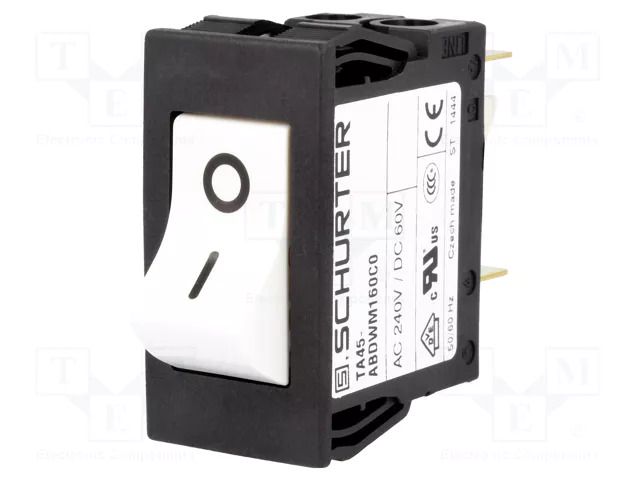 Circuit breaker; 10A; Poles: 2; SNAP-IN; TA45 2P; Leads: connectors SCHURTER TA45-ABDWM100C0