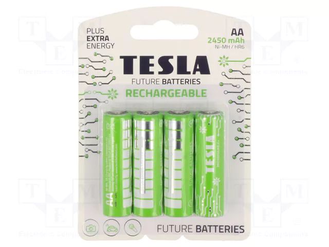 Re-battery: Ni-MH; AA; 1.2V; 2400mAh; blister; 4pcs. TESLA BATTERIES ACCU-LR6/TESLA-B4