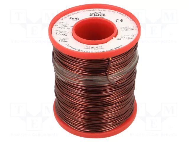Coil wire; single coated enamelled; 1.15mm; 1kg; -65÷200°C INDEL DNE1.15-1.00