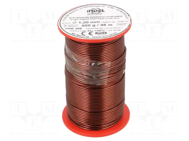 Coil wire; single coated enamelled; 1.2mm; 0.5kg; -65÷200°C INDEL DNE1.20-0.50
